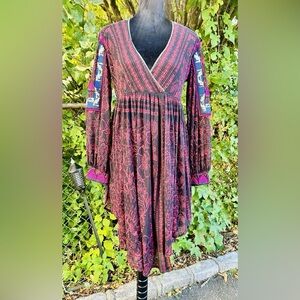 Free People Black and Pink Flowy Long Sleeve Dress